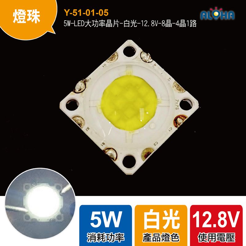 5W-LED大功率晶片-白光-12.8V-700mA-8晶-4晶1路